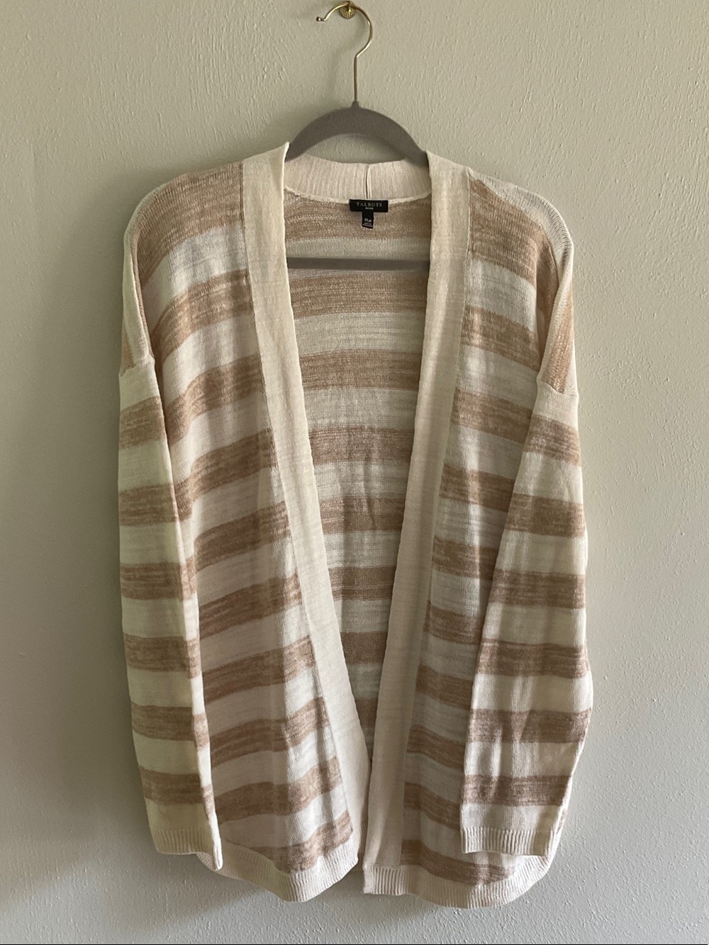 Talbots Cream and Tan Striped Open Cardigan